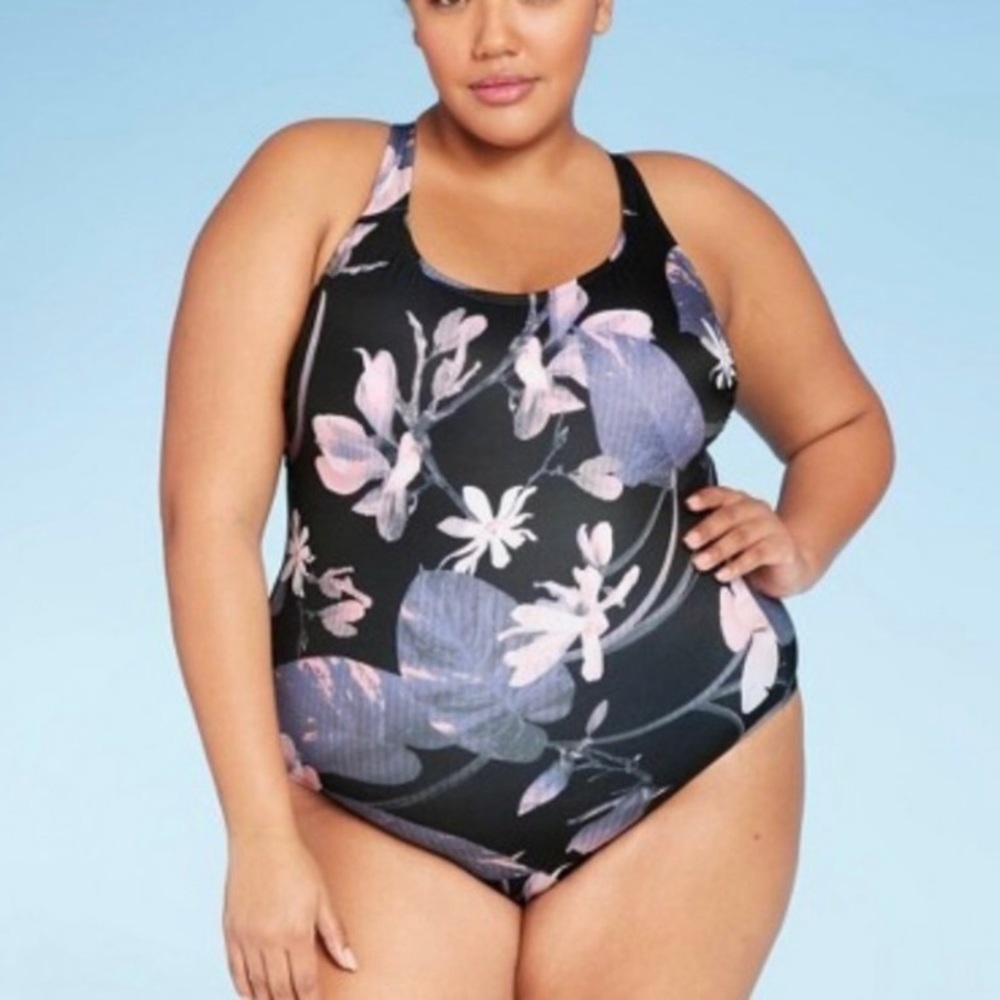 All in Motion Purple Floral Tropical One Piece Swim Swimsuit Plus Size 18W NEW